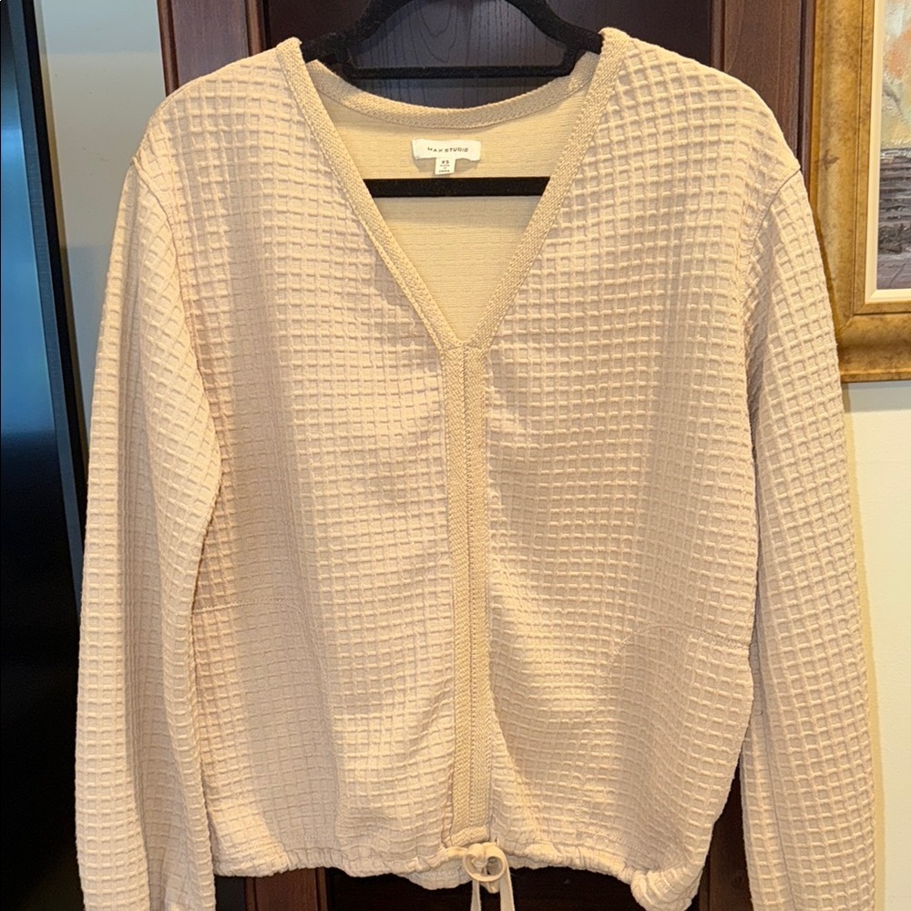 Max Studio Cream V-Neck Sweater with Textured Knit